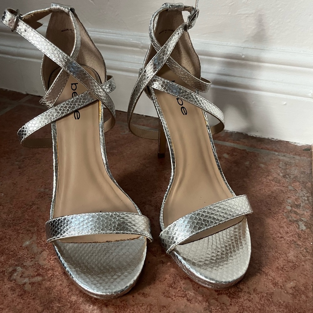 Metallic Silver Bebe Heels